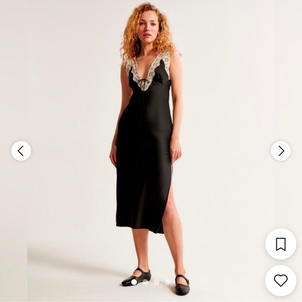 Abercrombie & Fitch Black Midi Slip Dress with Plunge Neckline and Slit